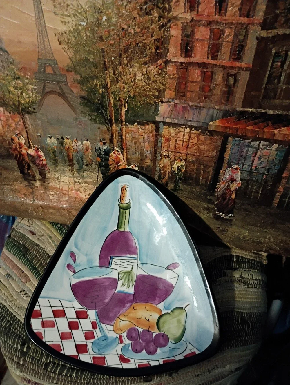 Hausenware🍷Hand-Painted Wine & Fruit Decorative Ceramic Plate - Purple Accents